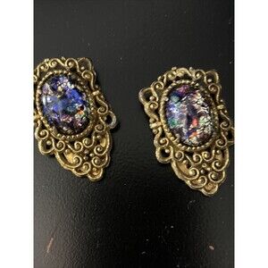 RARE Antique Set Of Vtg Art Deco Glass Cabochon Fur Dress Scarf Clip